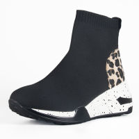 High top sock shoes women platform sneakers ladies causal fashion knitted sock shoes slip on leopard upper brand designer