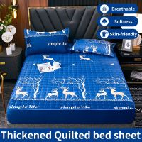 Thicken Quilted Cotton Fitted SheetPrinted Decoration Bed Cover Soft Durable Mattress Protector22 Sizes