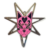 Custom Pink Japanese Fox Mask Design Lapel Pin High Quality Seven Pointed Star Hollow Necklace Silver Metal Hard Enamel Badge Fashion Brooches Pins