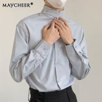 MAYCHEER   เสื้อเชิ้ตใหม่แฟชั่นเสื้อแขนยาวฤดูใบไม้ผลิเสื้อเชิ้ตผู้ชายคอตั้งเรียบง่ายการออกแบบในเมือง