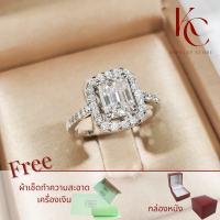 แหวนฝังเพชร Moissanite Emerald cut 2 กะรัต  พร้อมใบรับรอง GRA ตัวเรือนเงินแท้ 92.5% ชุบทองคำขาว  / Ring metal Silver 925 gem type Moissanite GRA certificate