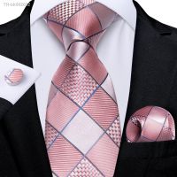 ┋✾ Pink Plaid Paisley Striped Solid Business Wedding Ties for Men Groom Accessories 8cm Necktie Set Handkerchief Cufflinks Gift