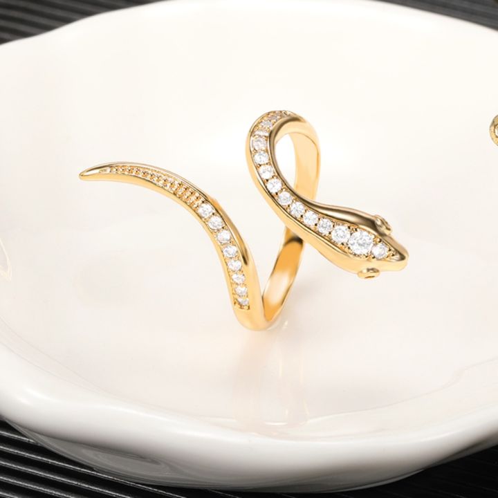 yaner-สแตนเลสสตีลเพทายแหวนงูรูปงูสำหรับผู้หญิงแหวนกลวงที่สร้างสรรค์รูปสัตว์รูปทรงเรขาคณิตไม่ปกติ