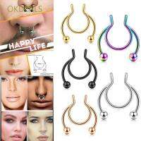 OKDEALS Hot Sale Non Piercing Fashion Stainless Steel Nose Ring ake Septum Colorful Gifts Jewelry goldsilvermulticolor