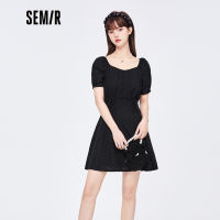 Semir ชุดเดรสปักลายสำหรับผู้หญิงคอทรงสี่เหลี่ยมสไตล์ฝรั่งเศส,ชุดเดรสเอวแขนพองหรูหราลายฉลุใหม่ฤดูร้อนปี2022 105