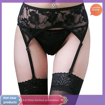 Lace Garter Belt Set Sexy Black Sock Suspenders for Women Lingerie Plus  Size for Stocking with G-String Thong