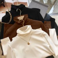 [Special Offer] Women Cashmere Elastic Soft Slim High Neck Long Sleeve Shirt Tops Korean Style Solid Color Keep Warm Loose T-shirt Baju Murah