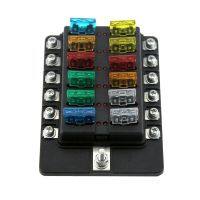 12 Way Blade Fuse Box Holder Fuse Blocks with Red LED Indicator 10Pcs Fuses 10Pcs Terminals for Car Boat Caravan Truck 12V 24V Fuses Accessories