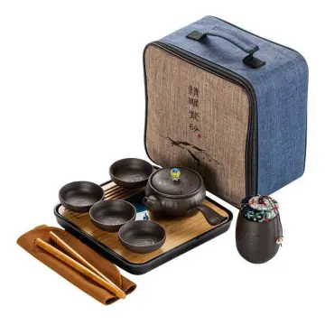 XINGAKA Chinese Gold Ceramic Kungfu Tea Set, Chinese Travel Tea