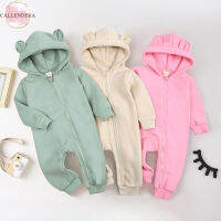 Winter Newborn Fleece Lined Romper Infant Long Sleeves Hooded Thickening Jumpsuits With Zipper For Baby Aged 0-2