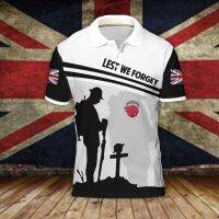 （all in stock）  Lest We Forget Polo Shirt Veteran Pride Shirt Uk Veteran Polo Shirt Uk Flag 3 Button Fabric Polo Shirt 5XL