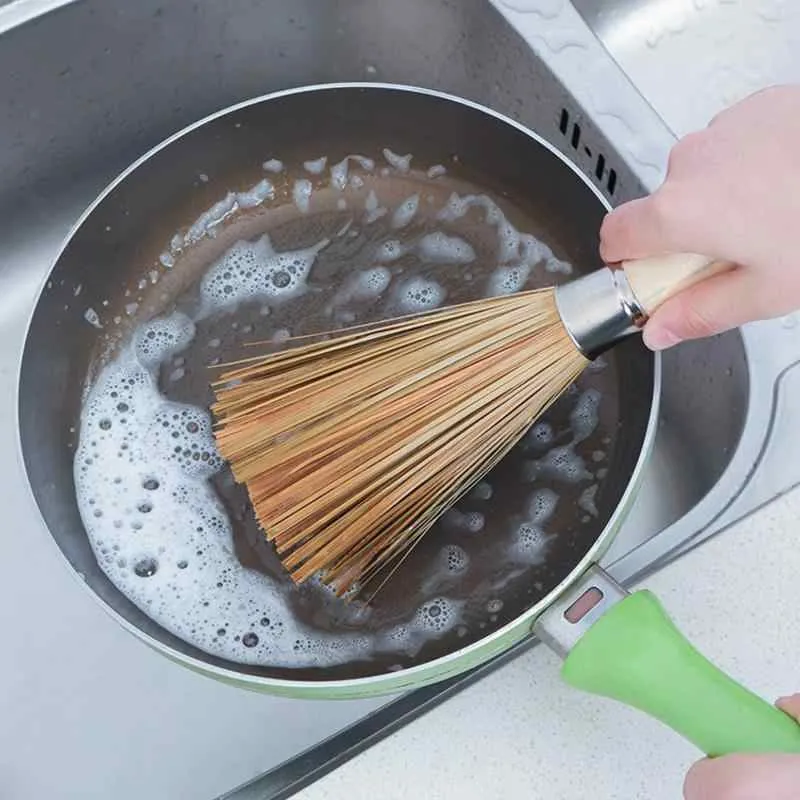 Bamboo Wok Brush,Cleaning Whisk Pot Brush Cleaning Brush Bamboo Kitchen Cleaning  Tools for Home Kitchens,Restaurants,Cleaning Tools