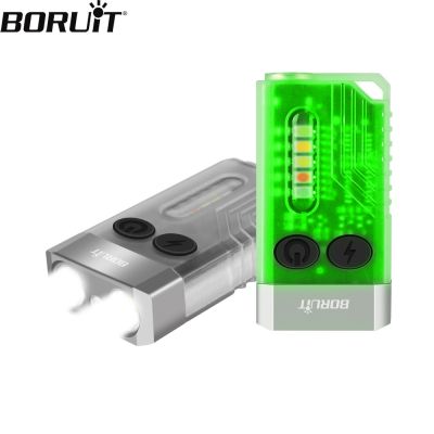 BORUiT V10 EDC Keychain LED Fluorescence Flashlight Type-C Rechargeable Torch Work Light Magnet Buzzer 365nm UV V3 Plus Lantern Rechargeable Flashligh