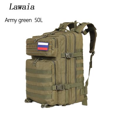 ：“{—— Lawaia 50L Backpack Sports Camping Hiking Backpack Hiking Backpack Waterproof Nylon Material Tactical Backpack Outdoor Dedicated