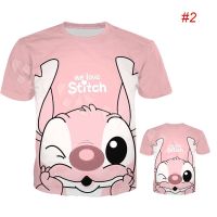 เด็กเสื้อยืด Lilo &amp; Stitch น่ารักการ์ตูนภาพยนตร์3D พิมพ์แฟชั่นคู่แขนสั้นเสื้อยืดท็อปส์คนรัก