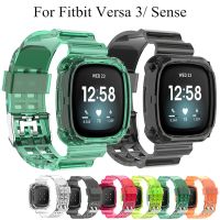 {zhiyun Watchshop}สำหรับ Fitbit Versa 3 /Fitbit Sense สายรัดเคสใหม่ Glacier Clear Band สำหรับสายรัดข้อมือ Fitbit สายรัดข้อมือซิลิโคนสายนาฬิกาใส