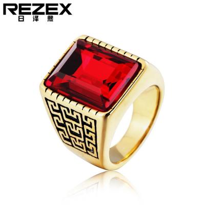เครื่องประดับ REZEX อัญมณีขนาดใหญ่แหวนอัญมนีแฟชั่นไทเทเนียมเหล็กของผู้ชาย