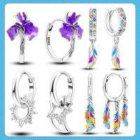 【CC】 Color Zirconium Feathers Painter Asymmetrical Earrings 925 Hoop Teens Jewelry for Wholesale