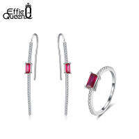 Effie Queen Exquisite 925 Silver Jewelry Set Hanging Earrings Rings Red Stone Corundum Woman Jewelry Set Party Gift DSS72