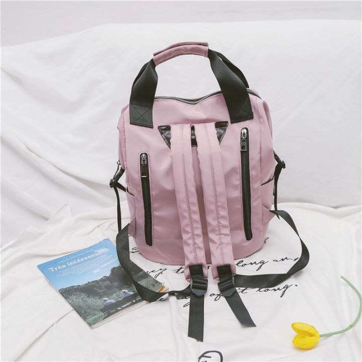 arsmundi-กระเป๋าเป้สะพายหลังผ้าไนลอนกันน้ำ-กระเป๋าใส่หนังสือเดินทางความจุสูงสำหรับผู้หญิงกระเป๋าเป้นักเรียนสีล้วน