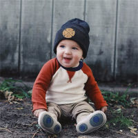 Circle Initials สัญลักษณ์ส่วนบุคคล Custom Infant Toddler Kids Youth Child Baby Newborn Beanie Slouchy Vegan Leather Patch