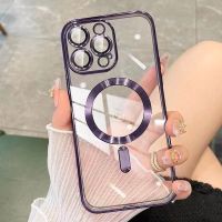 Floveyoo เคสชาร์จไร้สายแม่เหล็กสำหรับ Magsafe สำหรับ iPhone 14 13 12 11 Pro Max XR X XS Max อุปกรณ์ป้องกันเลนส์ฝาครอบซิลิโคนใส