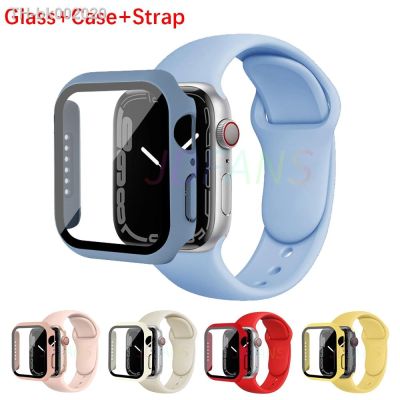 ✳ Glass Case Strap For Apple Watch band 44mm 40mm 45mm 41mm 38mm 42mm 44 mm Silicone watchband bracelet iWatch serie 3 4 5 6 se 7