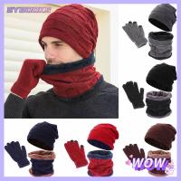 SYBOOKS Unisex ขนแกะอุ่น ฤดูหนาว หมวกถัก ชุดถุงมือผ้าพันคอ Beanies ผ้าพันคออุ่นคอ ถุงมือทัชสกรีน