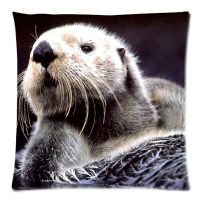 Decorative Cushion Cover Sea Otter Throw Pillow Case for Sofa Bed Cotton Linen Pillow Slip Christmas Gift 18"X18"