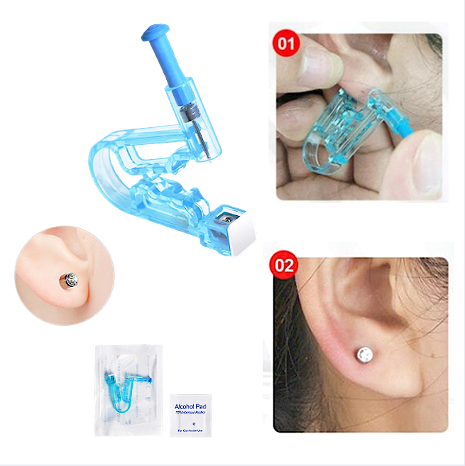 Painless Piercing Earrings Set Ear Cartilage Tragus Helix Gun Tool Kit ...