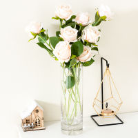 【cw】High Quality Flocking Red Rose Silk Artificial Bouquet Romantic Wedding Party Home Living Room Decoration Gift ！