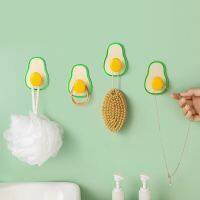 【cw】 4pcs Avocado Hook Hole Free Coat Seamless Patch Wall Sticky Hooks In Kitchen Picture Hanging Hardware Bedroom Dormitory Cartoon ！