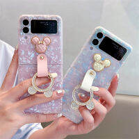 YIQIAN เคสโทรศัพท์ Samsung Galaxy Z Flip 4เคสที่มีห่วงลายหมี3D เคสโทรศัพท์แฟชั่นผู้หญิงหญิงสาวเคสหลัง PC แบบแข็งเพรียวบางสำหรับ Z Flip 4