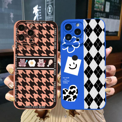 เคสโทรศัพท์สำหรับ iPhone 14 Plus 13 12 Pro Max 11 XR 7 8 SE 2020ใบหน้ายิ้มขอบสี่เหลี่ยมกรอบฝาครอบป้องกันเลนส์เต็ม