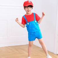 Summer Kids Clothes Boys T-shirt Suit and Girls Dress Cute Mario Style Childrens Clothing