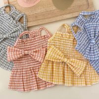 Fashion Dog Plaid Dress Bow Puppy Princess Skirt Summer Cat Dress Soft Pet Kitten Clothing Chihuahua Dog Clothes Pet Dog Skirt Dresses