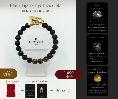 HECATIA - กำไรสายมู Black Tigers eye bracelets แมลงภู่คำหลวง นำโชค เเถมคาบูชา + กล่องกำมะหยี่ ส่งฟรี