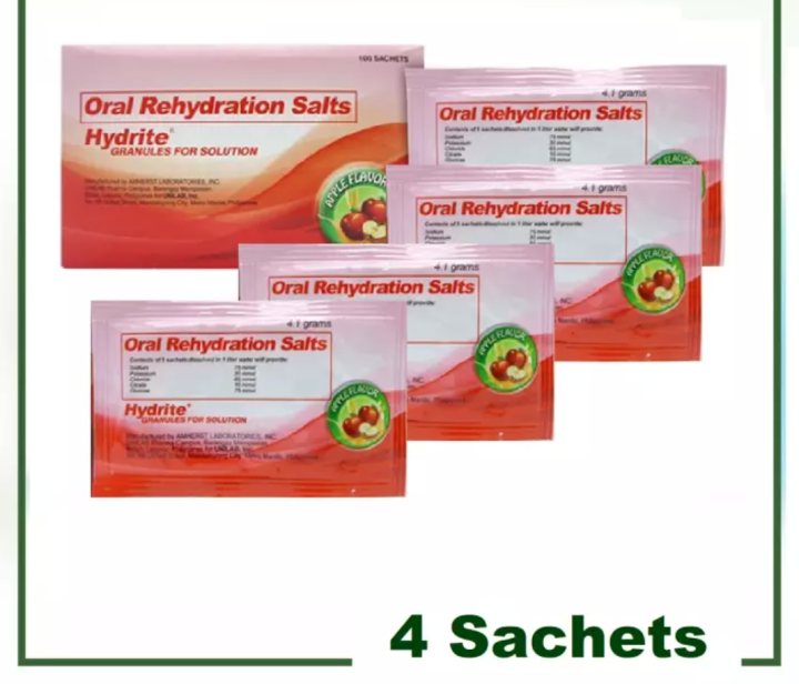 Hydrite Oral Rehydration Salts (4 sachets) Apple flavor Electrolyte Replenisher Solution Drink
