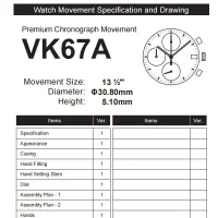 นาฬิกาควอตซ์ VK67A ของแท้ใหม่ VK67.A การเคลื่อนไหวแบบจำกัดเวลา/VK67เคลื่อนไหวได้ด้วยอุปกรณ์เสริมล้อวันที่นาฬิกาแบตเตอรี่