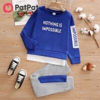 PatPat 2ชิ้น Kid Boy Letter Print Colorblock Sweatshirt And Pants Set