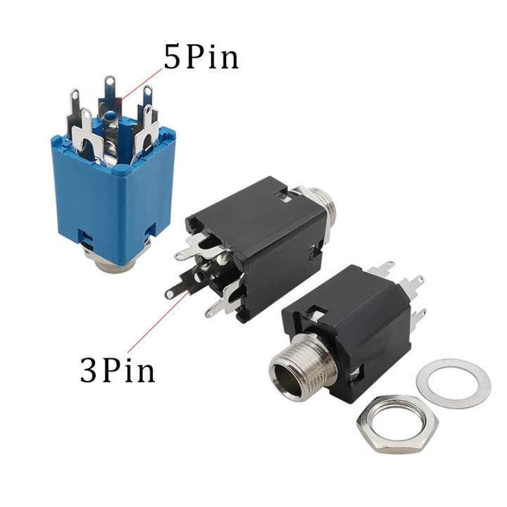 1-2-5pcs-6-35mm-3-pin-5-pin-audio-socket-plug-connector-1-4-inch-guitar-headphone-jack-pj-612a-3p-5p-black-blue