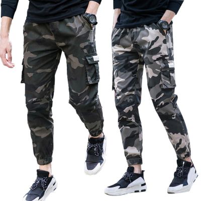 ▥℗ Mens Joggers Camouflage Sweatpants Men Thin Multi-Pocket Ankle Tie Elastic Waist Straight Cargo Pants Trousers 2XL