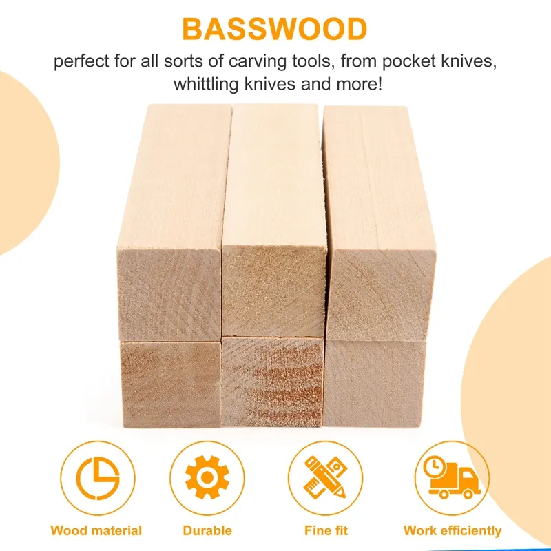 6Pcs Basswood Carving Blocks for Wood Beginners Carving Hobby Kit DIY  Carving Wood