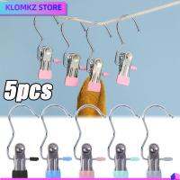 KLOMKZ 5pcs เหล็กไร้สนิม คลิปหนีบผ้าแห้ง พร้อมตะขอเกี่ยว ป้องกันการลื่น ที่แขวนคลิป แบบพกพาได้ ไร้รอย ที่แขวนเสื้อผ้า บ้านในบ้าน