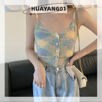 HUAYANG01 2023แฟชั่นใหม่ล่าสุดเสื้อชั้นในสตรีถักสีสันสดใสเสื้อสายเดี่ยวแขนกุดสำหรับฤดูร้อนมีลูกปัดเซ็กซี่เสื้อกล้าม