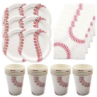 ♈ Baseball Themed Birthday Party Dinnerware With Paper Napkins and Cups 7 Round Disposable Plates for Family Gatherings Sports