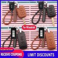 หนังคุณภาพสูงสำหรับ Mitsubishi Key Cover Remote Key Case พร้อม Key Holder Fod รถโลโก้พวงกุญแจ Creative Alloy โลหะแฟชั่นผู้ชายผู้หญิงโซ่ Keyring ของขวัญ Montero Sport Mirage