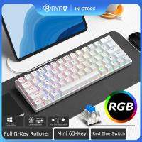 RYRA RGB USB มินิคีย์บอร์ดแบบกลไกคีย์บอร์ดสำหรับเล่นเกมแบบมีสายสีเขียว/สวิทช์สีแดง63คีย์นักเล่นเกมสำหรับคอมพิวเตอร์พีซีแล็ปท็อปผสม Backlit