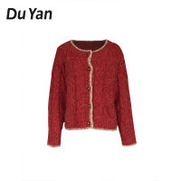 Du YAN เสื้อสเวตเตอร์ผู้หญิงแบบจุดสี,เสื้อแจ็คเก็ตคาร์ดิแกนถักหนาฤดูหนาว