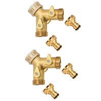 2X 3/4 Inch 2 Way Hose Splitter Brass Y Valve Garden Tap Connector with 2 X3/4 Inch Brass Water Tap Outside Tap Kit